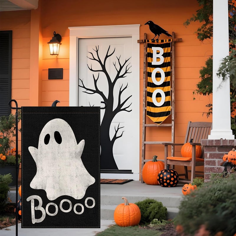 Agroon Halloween Ghost Garden Flag 12x18 Inch, Double Sided Holiday Burlap Yard Flag for Outdoor Decoration - Image 2